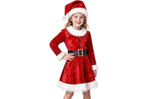 Gomukot Direct Girls Mrs. Santa Claus Costume Girls Christmas Dress for Kids Xmas Cosplay Party