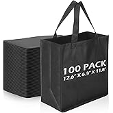Reginary 100 PCS Reusable Totes Bags - Non Woven Grocery Handle Bags for Shop Events & Retail Store(Black)