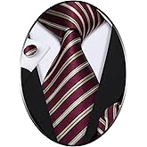 Barry.Wang Tie Sets for Men Silk Stripe Necktie Woven Checkered Handkerchief Cufflinks Formal Business Wedding