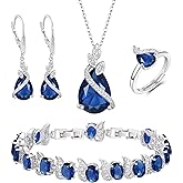 BriLove Jewelry Set for Bride, Sparkling Water Drop Cubic Zirconia Crystal Pendant Necklace Leverback Earrings Tennis Bracelet Adjustable Ring Gift for Wedding/Birthday/Mother's Day/Christmas