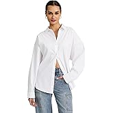 EXPRESS Women’s Boyfriend Fit Portofino Shirt – Cotton Poplin Long Sleeve Button-Up, Lightweight Office-to-Weekend Top