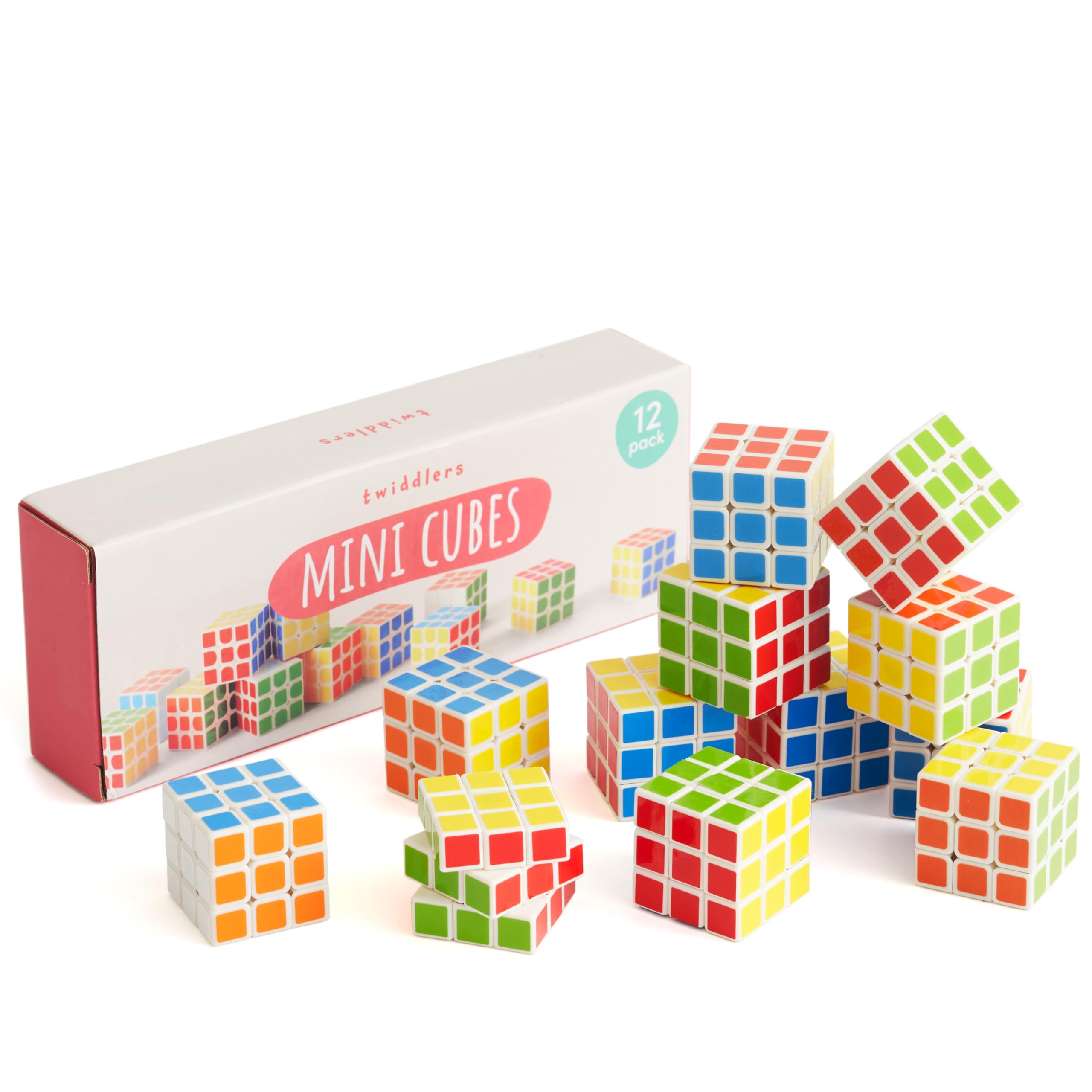 THE TWIDDLERS 12 Mini Puzzle Speed Cube Fidget Toys, 3x3cm - Perfect as Party Bag Fillers for Kids, Brain Teasers Multipack Classroom Rewards Prizes Stocking Fillers