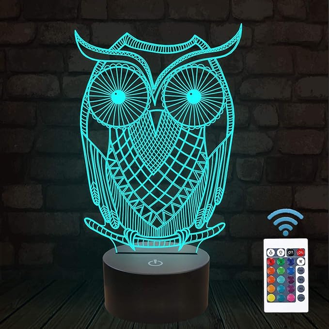 FULLOSUN Owl Night Light, 3D Illusion Hologram Bird Bedside Lamp 16