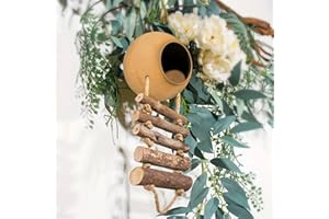 CEDAR ALPHA Coconut Birdhouse with Ladder, Natural Hideaway Bird and Small Animal Toy Hermit Crab,Bird Swing Ladder Chewing Toys Hanging,Pet Bird Cage Rodents Parakeet Ladder Bridge
