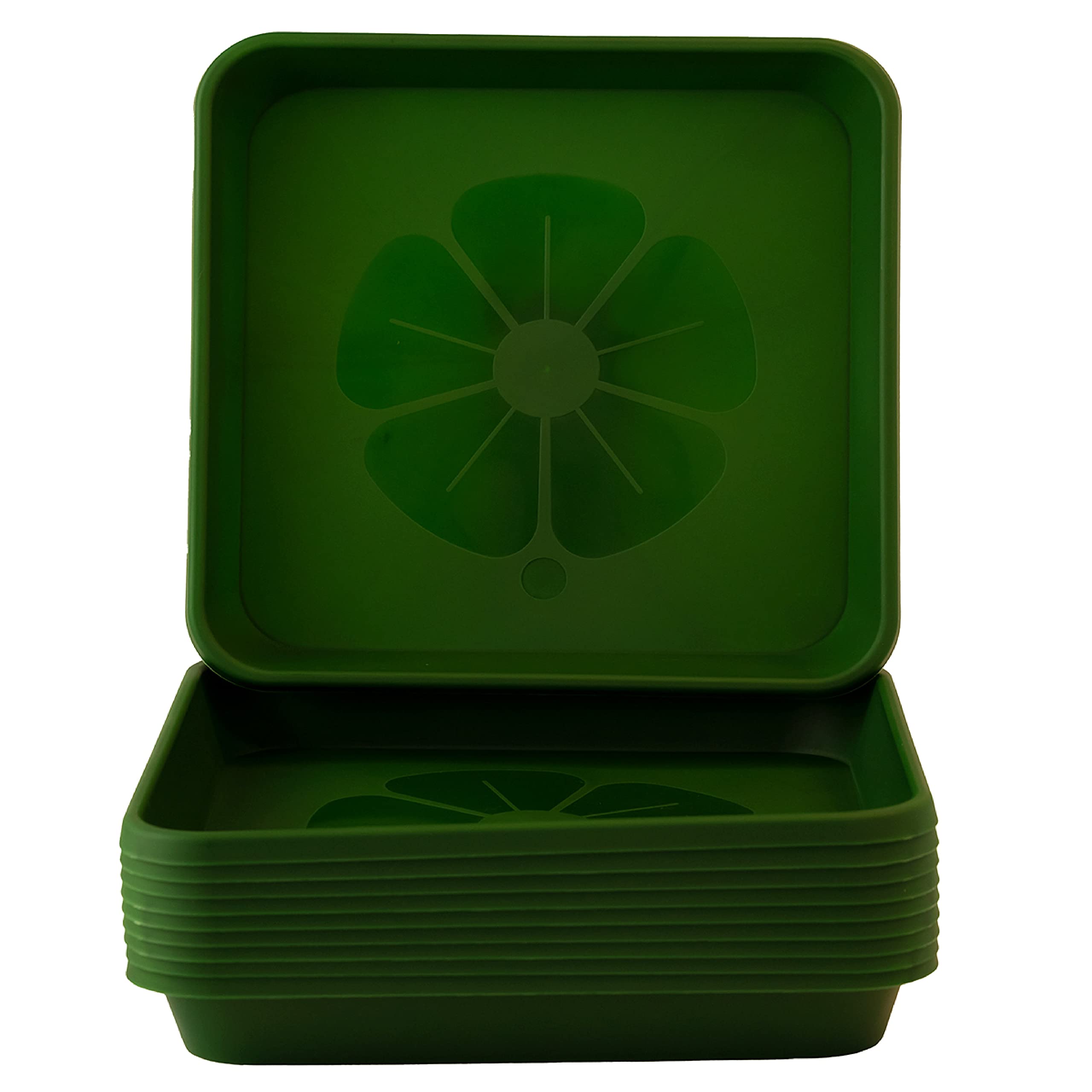 Home Garden Ornaments Square Plant Pot Saucers, Drip Tray – Set of 10 Plastic Garden Pots Trays for Outdoor and Indoor Plant (Green, 24cm)
