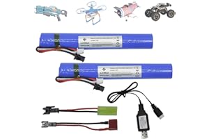 LinRui 2PCS 7.4V 2000mAh Battery Splatter Ball Gun Battery, for SRB1200 400 400-SUB Airsoft or Water-Gun Toy with USB Charging Cable Rechargeable Lithium Battery SM2P XH-3 Plug