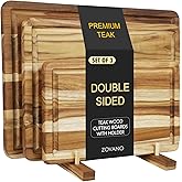 Zovano 3-PieceTeak Wood Cutting Board Set with Stand for Kitchen, Chopping Boards with Deep Juice Groove, Charcuteire Butcher Block Gift for Chef Housewarming Wedding