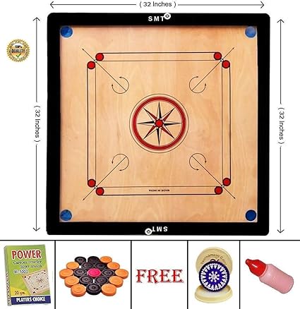 SMT 32 Inch Wood Round Pocket Carrom Board with Coins, Striker, and Powder (Brown)