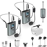 ttstar Wireless Microphone System Dual Transmitters Receiver Lavalier/Headset Mic Set Rechargeable Bodypack for PA Speaker, Camera, Video Recording, Teaching, Church, Interview
