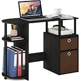 Furinno JAYA Desk, 38.4" Wide Gaming Desk with Bin Drawers, Computer Desk with Side Shelf, Office Desk for Study, Home Office, Bedroom, Dorm, Study Room, Espresso