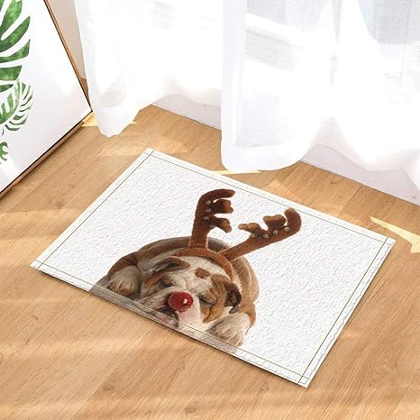 Amazon 犬の恋人の装飾面白い犬 床に寄りかかるぬいぐるみ枝角アンチスリップ玄関マットバスルームマット4060cm 60x40cm 玄関マット オンライン通販