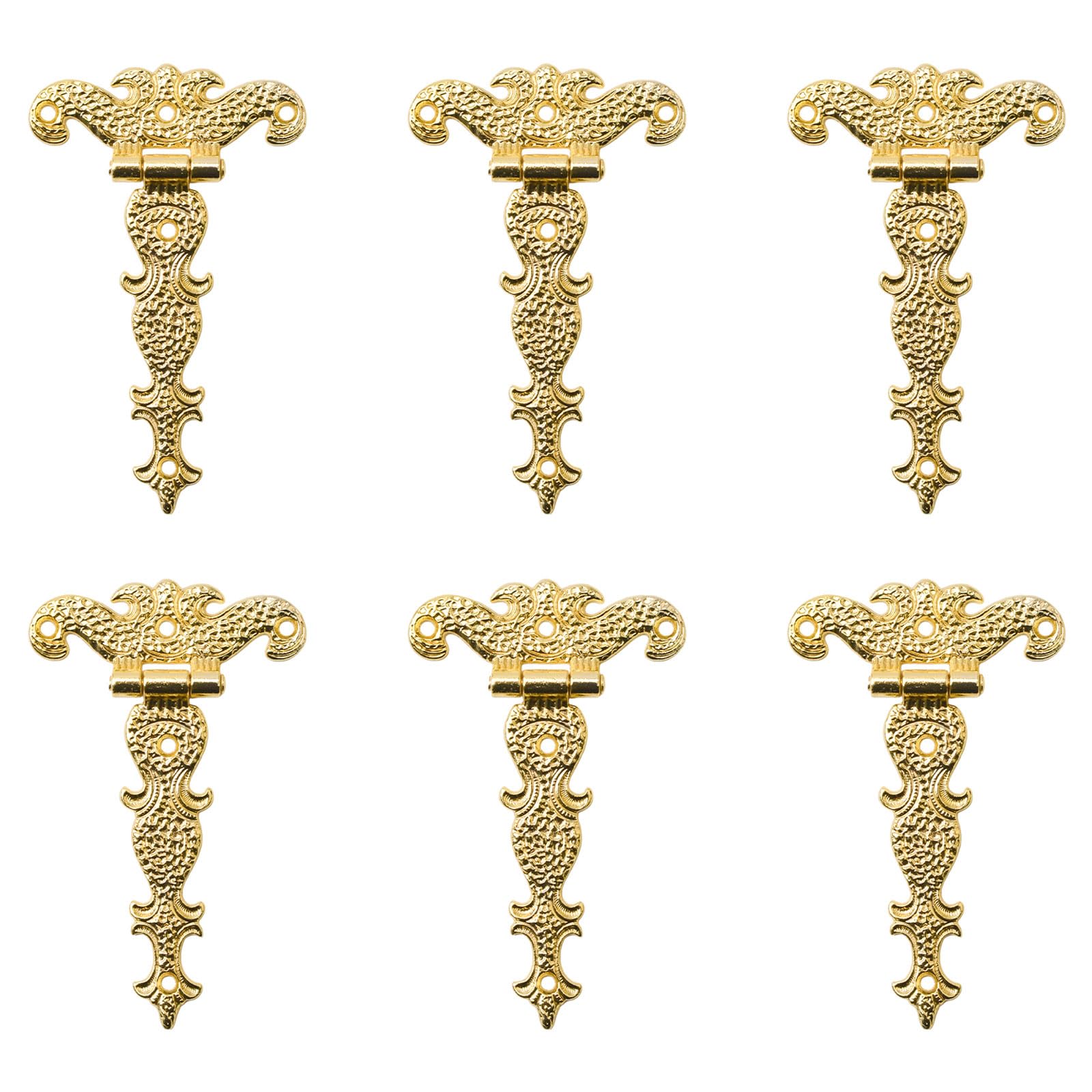 INCREWAY Antique Cabinet Hinges, 6 Pcs Zinc Alloy Decorative Retro Carved T-Strap Hinges for Doors & Cupboards, Gold
