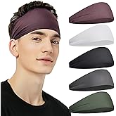 Pilamor Sports Headbands for Men (5 Pack),Moisture Wicking Workout Headband, Sweatband Headbands for Running,Cycling,Football,Yoga,Hairband for Women and Men