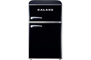 Galanz Retro Compact Mini Fridge with Freezer, 2-Door, Energy Efficient, Small Refrigerator for Dorm, Office, Bedroom, 3.1 cu ft, Black