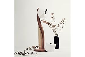 Free Standing Toilet Paper Holder, Freestanding Wooden Roll Stand Near Toilet, No Drill TP Storage(Walnut)