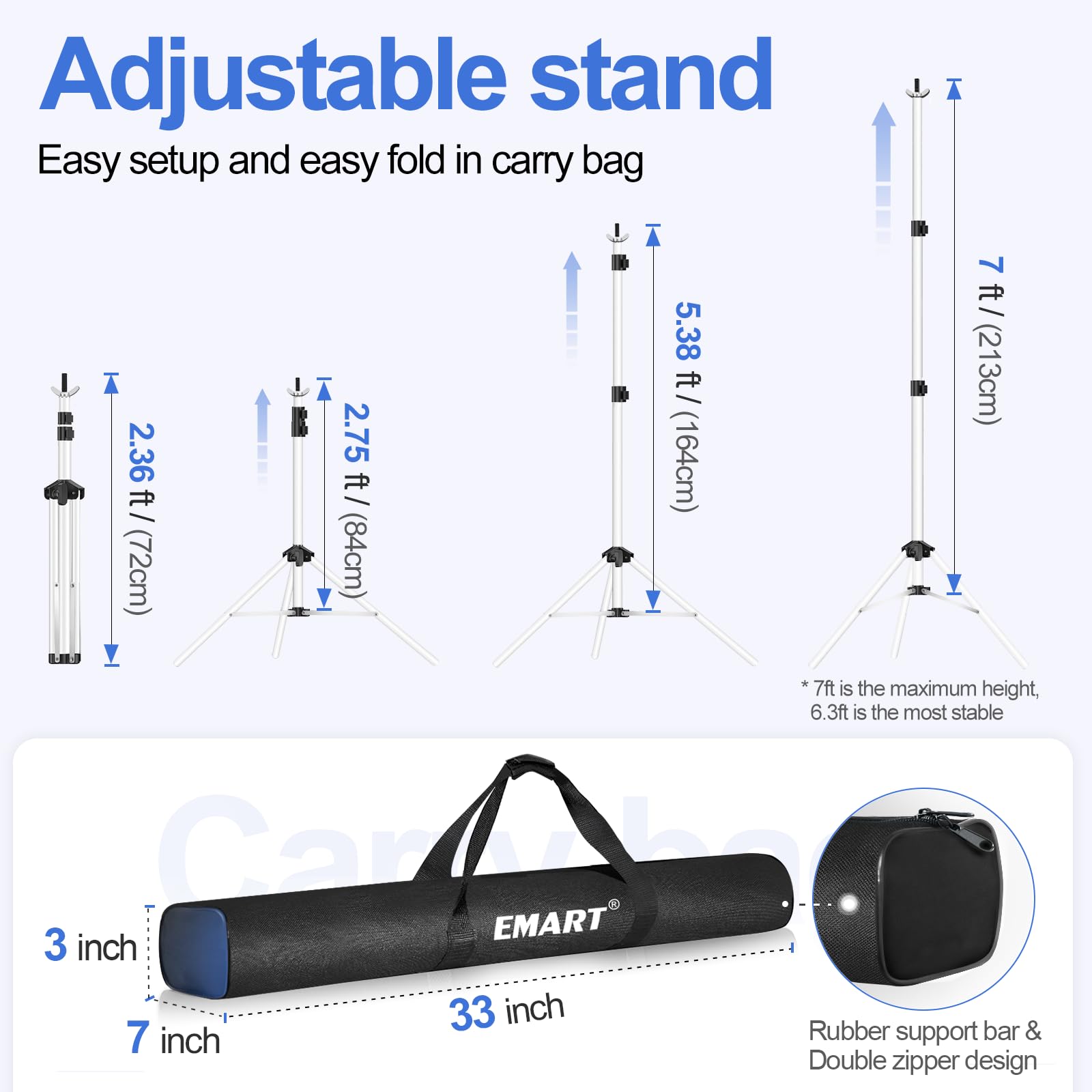 EMART Backdrop Stand 10x7ft(WxH) Photo Studio Adjustable Background Stand Support kit with 2 Crossbars, 8 Clamps, 2 Sandbags and Carry Bag for Parties, Events Decoration, Wedding, Photography -White