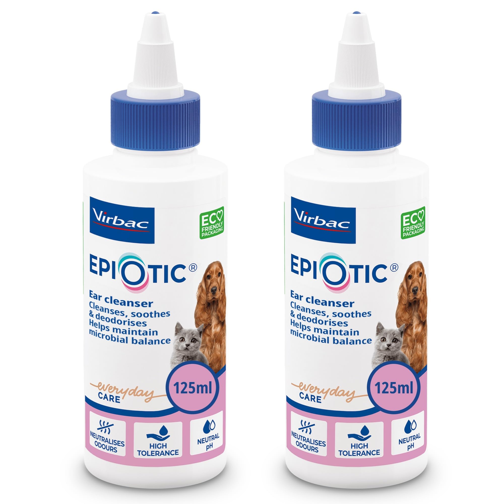 Virbac EpiOtic Ear Cleaner for Dogs & Cats | Cleans & Deodorises | Anti-bacterial & Anti-fungal | Removes Dirt & Wax | 2 x 125ml Bottle