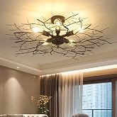 HMVPL Large Semi Flush Mount Ceiling Light Fixture, Black Modern Chandelier with Branch Shapes, 5-Lights Industrial Close to Ceiling Light Fixtures for Living Room Bedroom Kitchen Dining Room(D 37