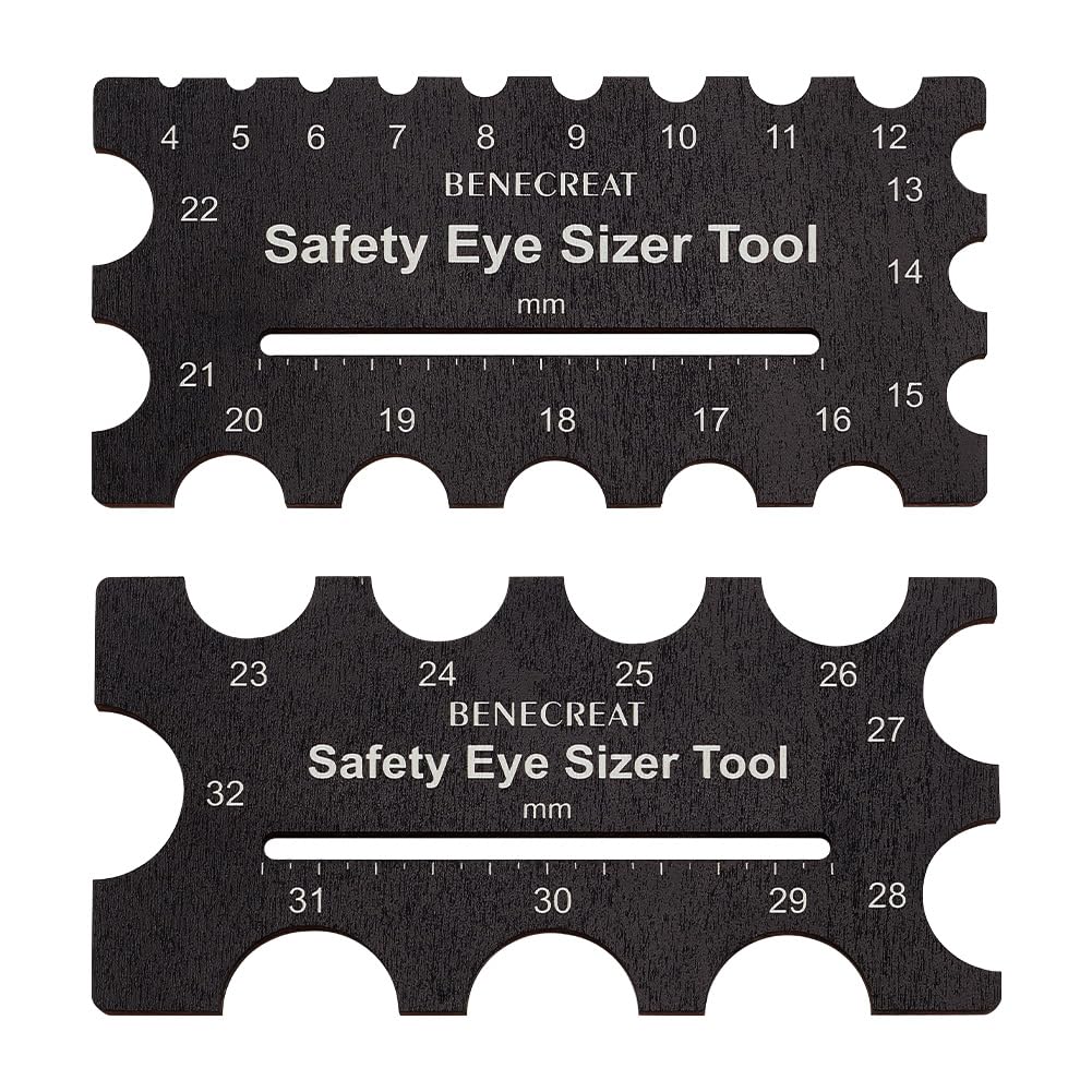 Photo 1 of BENECREAT 2Pcs Wooden Safety Eyes Sizer Tool, 4~32mm Diameter Measuring Ruler, Crochet Tool for DIY Craft, Plush Bear Eye Installation, Doll Making, 3x6.3inch
