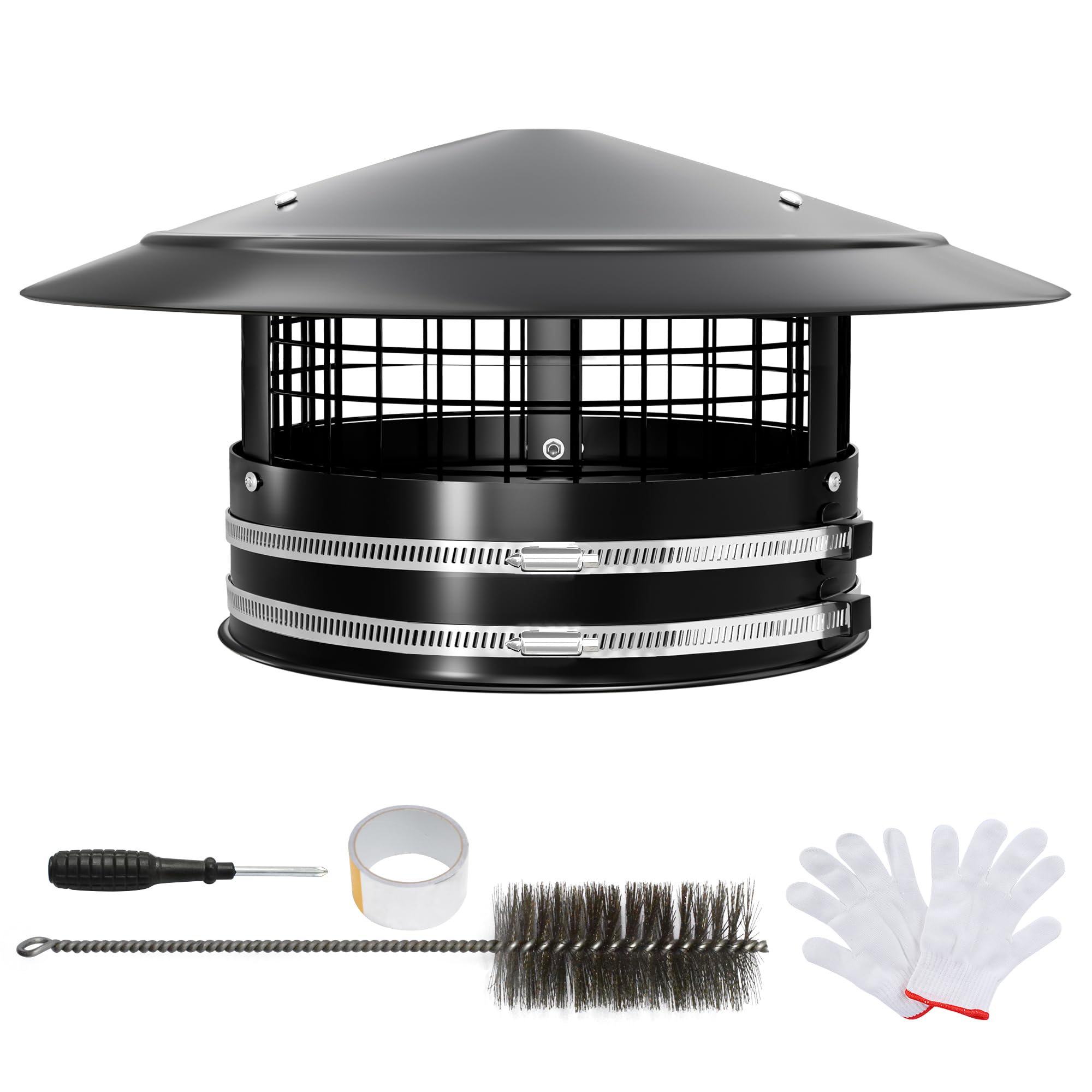 Photo 1 of XSKLBZA 8" Round Chimney Cap, Cone Roof Chimney Cap with Screen, Adjustable Reinforced Stainless Steel Chimney Roof Cap for 8 Inch Stove Pipe, Easy Installation, Airflow Better Vent