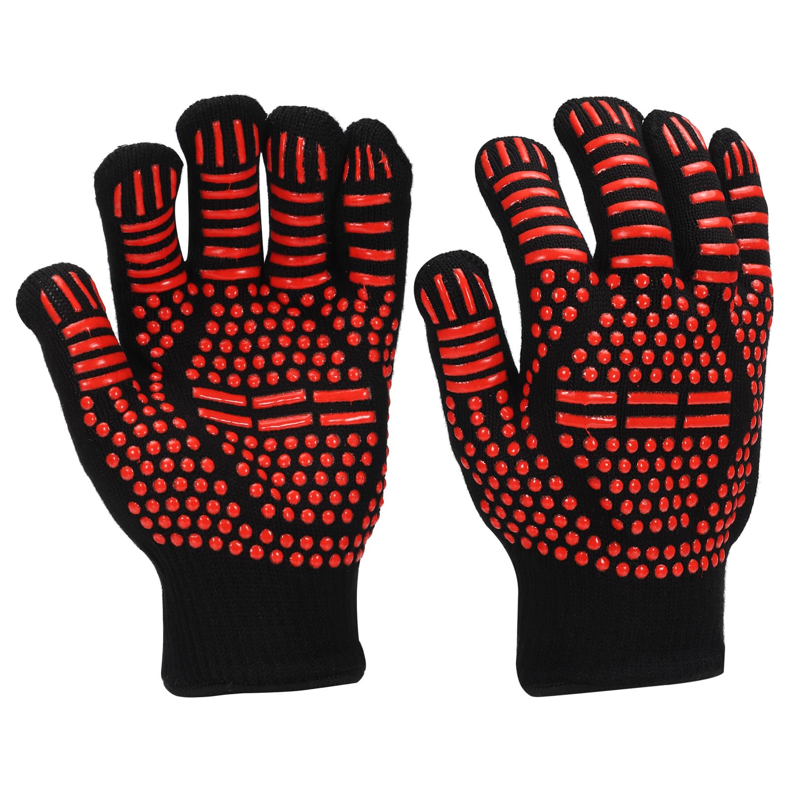 PATIKIL BBQ Grill Gloves, 2 Pack 1472℉ Heat Resistant Oven Gloves Silicone Grip Kitchen Oven Mitts for Smoker, Baking, Cooking, Grilling, Large, Red