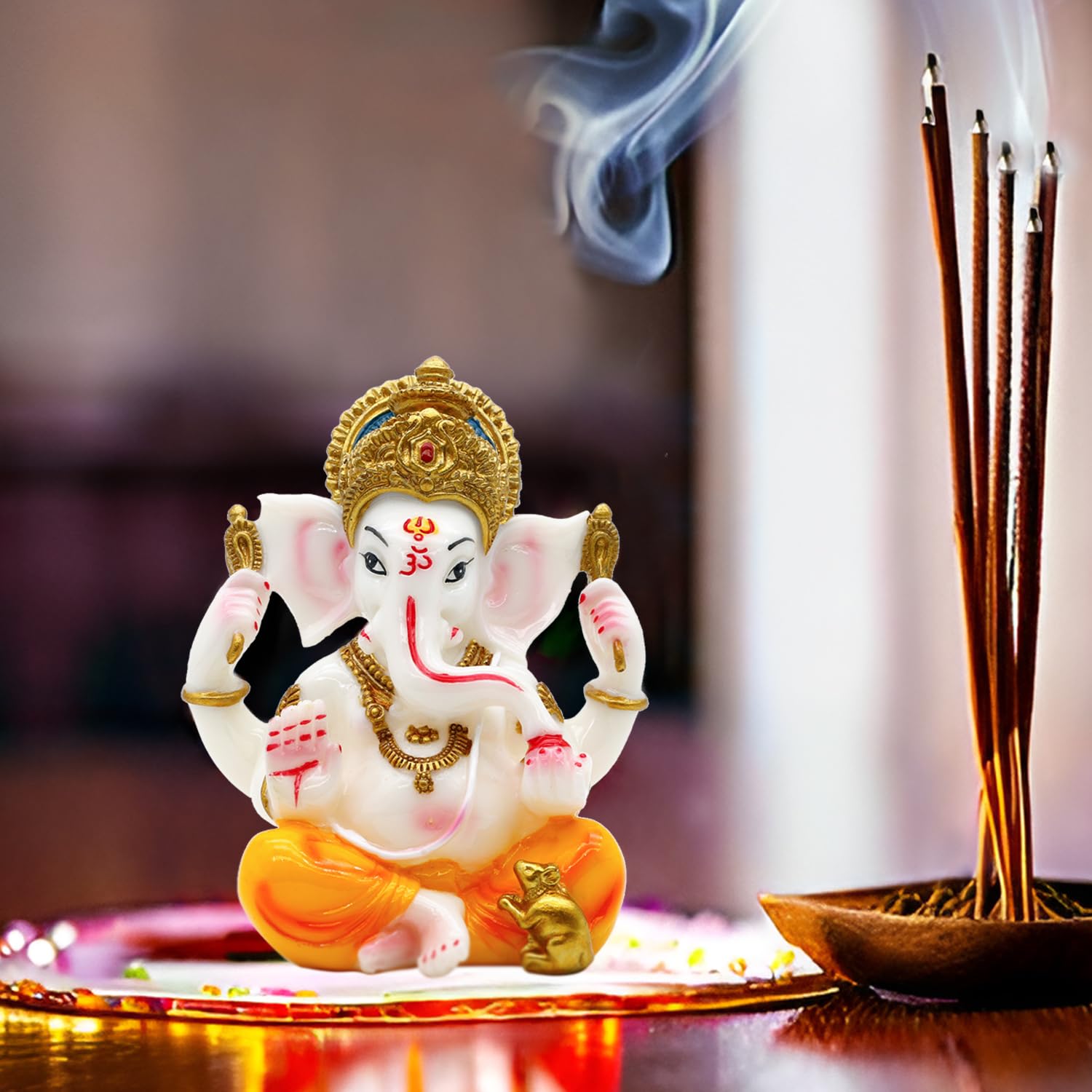 BangBangDa India God Lord Ganesh Statue - 5.5" H Ganesha Idol Figurine Murti Puja Collections Diwali Gifts Decor Hindu Mandir Temple Pooja Item