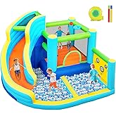 FBSPORT Inflatable Bounce House, Water Slide Park Slide Bouncer with Ball Shooting, Climbing Wall, Jumping and Splash Pool, K