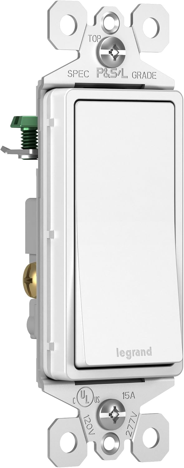 Legrand radiant 15 Amp 15 Amp Rocker Wall Switch, Decorator Light Switches, White, Single Pole, TM870WCC10 - Wall Light Switches - 