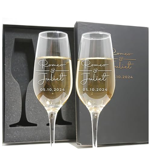 Custom Champagne Flutes Set - Wedding Gift Champagne Glasses - Personalized Bride & Groom Champagne Flutes - Mr & Mrs - Set of 2 - Couple Wedding Gifts Idea, Anniversary, Engagement Toasting Glasses