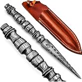 Handmade Damascus Steel Kriss Dagger Hunting Knife | Tri-Edge Blade, Full Tang Handle, 352 Layers 1095/15N20 Steel, Leather Sheath, Collector Gift