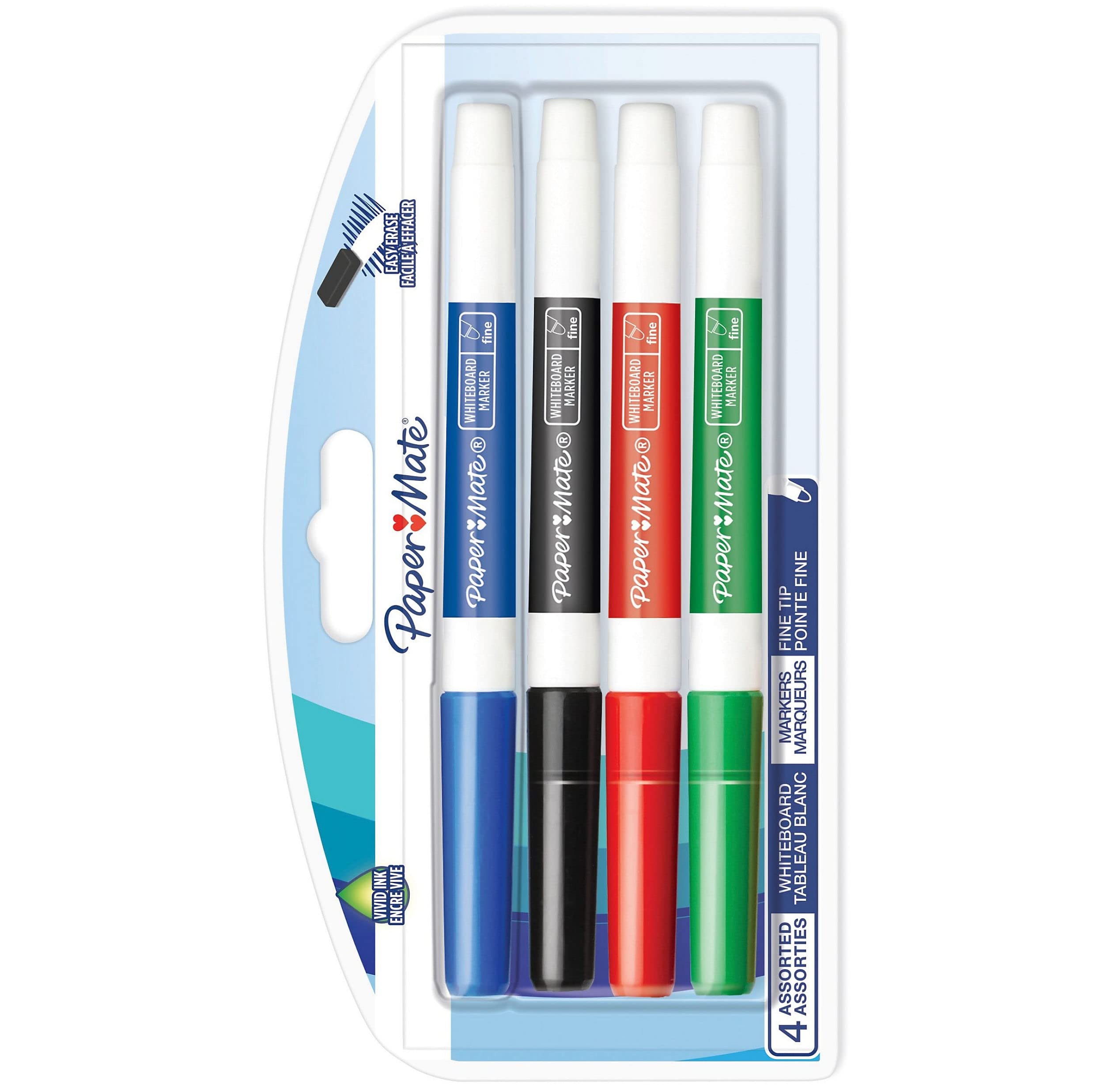 Paper Mate Low Odour Whiteboard Markers | Fine Tip | Assorted Ink Colours | 4 Count