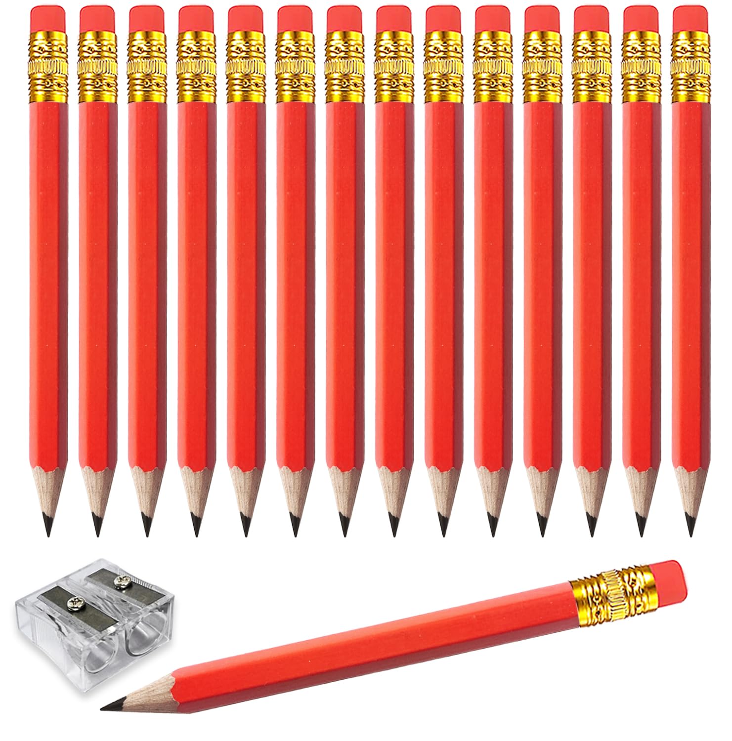 Adhere 25pcs Golf Pencils with earser Hexagon Wooden Pencils Graphite 2B for Golf Event Scoring,Classroom,Wedding,Company Meetings,Pew, Pocket (Red)