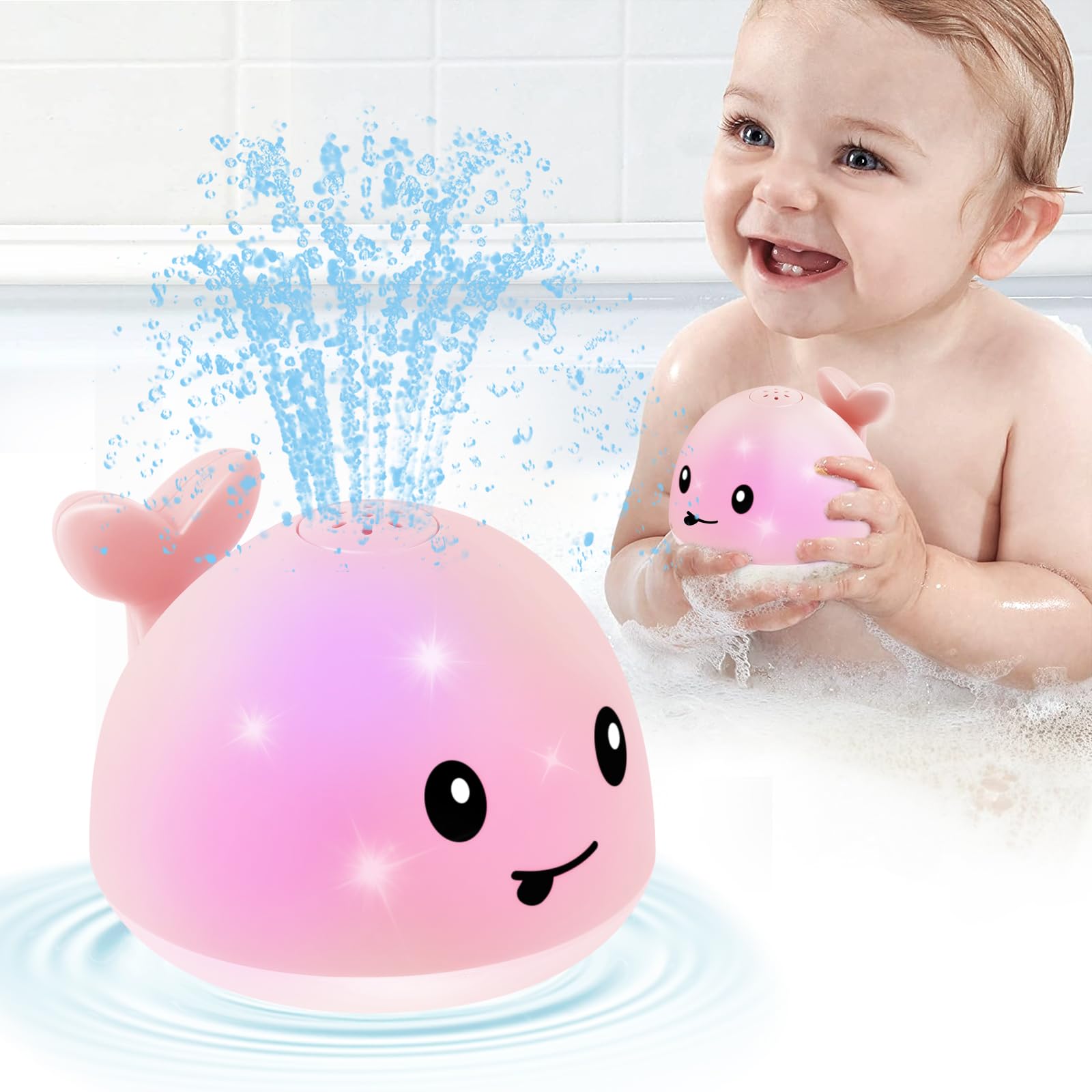 Photo 1 of Baby Girl Bath Toys, Light Up Whale Bath Toys for Girls 0-6 6-12 12-18 Months or Kids Ages 1-3, Pink