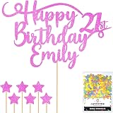 Cakeshop Personalised Happy Birthday Glitter Cake Topper Light Pink Name & Age