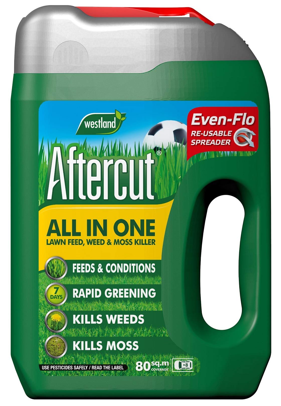Aftercut All In One Lawn Feed, Weed and Moss Killer Even-Flo Spreader, 80 m2, 2.8 kg