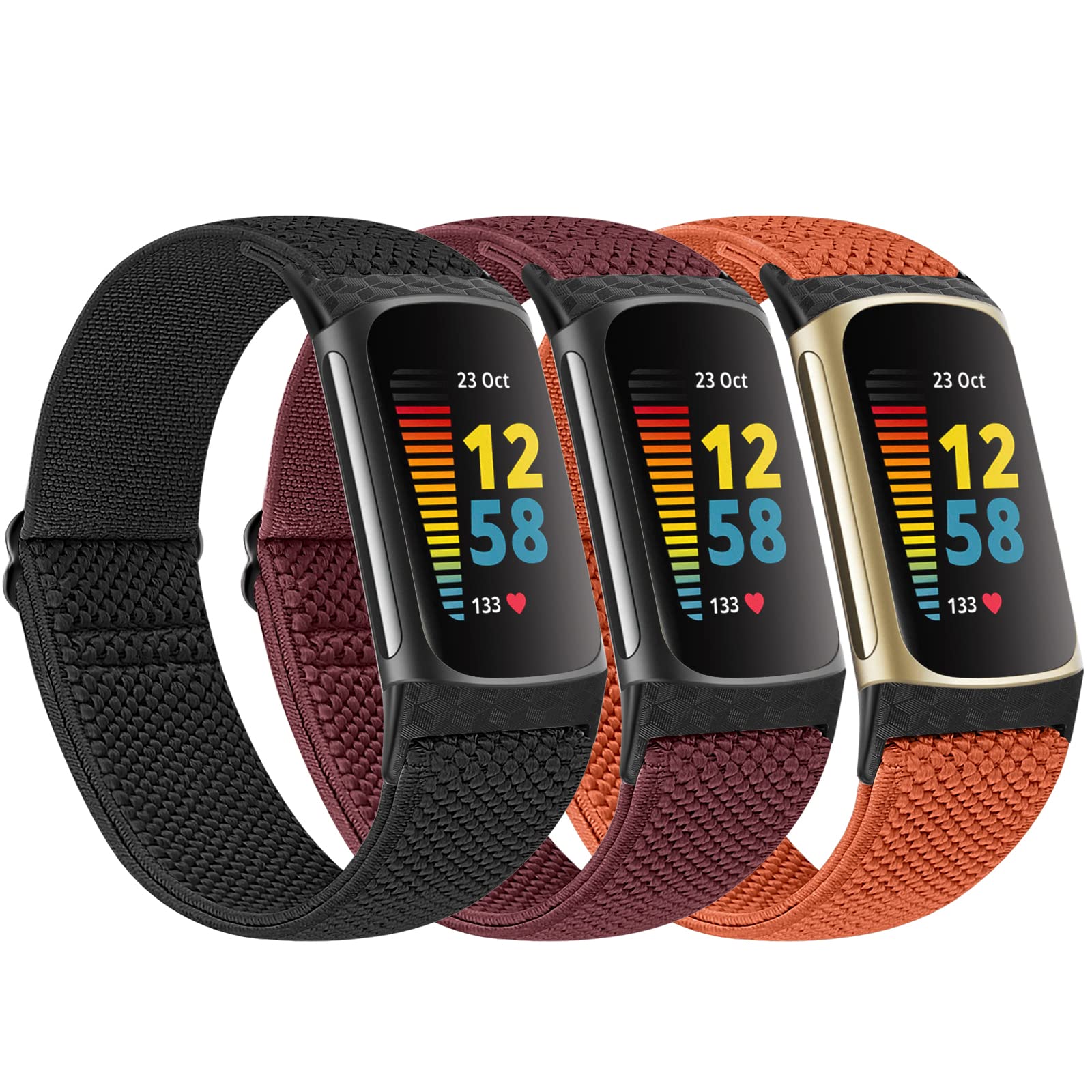 Huamanlou Elastic Sport Strap for Fitbit Charge 6/5 - Soft Adjustable Breathable Nylon Replacement Wristband for Women and Men
