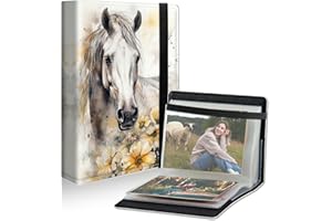 Dikoer Small Photo Album for 4x6 Photos with Strong Elastic Band, 100 Mini Book Photo Pictures Leather Cover, Wallet Photo Album Fotos for Family Birthday Wedding Anniversary Women Men, Flower Horse