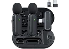 2-Pack Wireless Lavalier Microphone for iPhone iPad Android Included Charging Case & Jack Adapter, Noise Reduction Plug-Play 