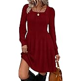 Sampeel Womens Square Neck Long Sleeve Fall Dresses Casual Babydoll Sweater Dress