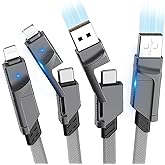 bobosogo 2Pack 4-in-1 USB C Cable 60W 6FT Lightning Cable Fast Charging Flat Nylon Braided for iPhone iPad Charger Cord [480Mbps Data Sync] Multi Charge Cable with Lightning/Type C/USB A Port