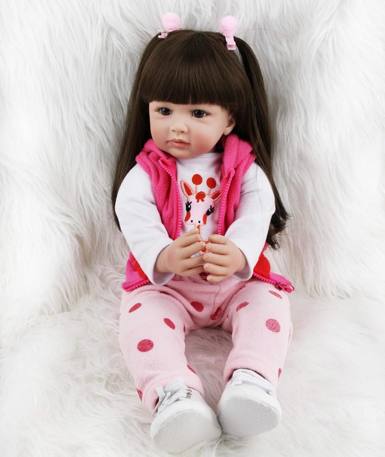 ZIYIUI 24 inches 60 cm Reborn Baby Dolls Soft Silicone Vinyl Realistic Reborn Dolls Girl Lifelike Reborn Dolls Handmade Newborn Reborn Toddler Dolls Black long hair Asian girl Xmas Gifts(24 inches) - Image 5