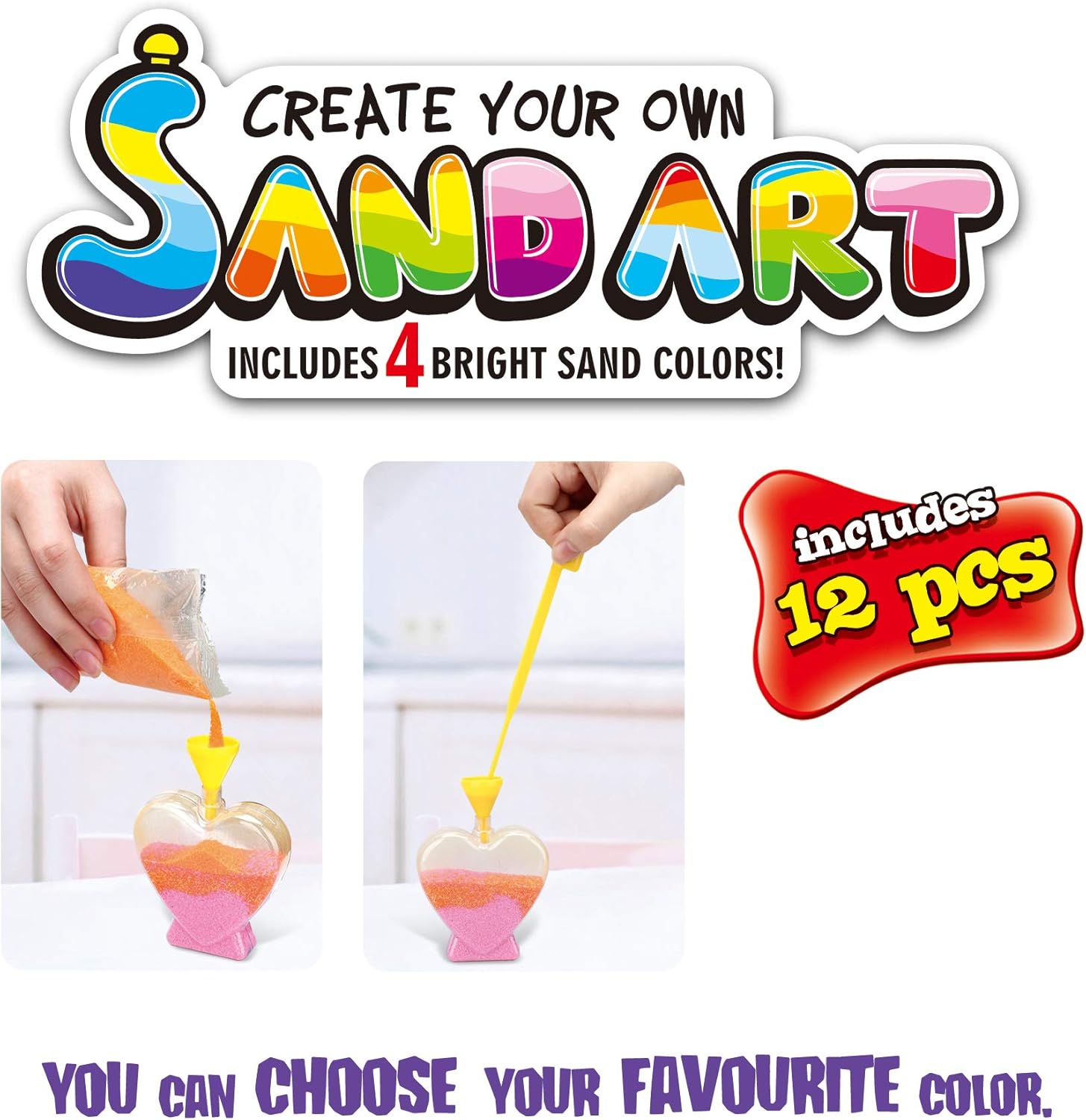 12 Pack Create Your Own Colored Sand Art Kits - Includes 12 Bottles, Funnels, Sticks, 48 Bags of Sand - Ideal for Kids Arts and Crafts, Schools, Birthday Party Favors Bulk (1 Dozen in Box): Toys & Games