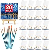 20 Pack 5.9In Canvas Boards for Painting, Art Canvas for Drawing with 10 Brushes & 5 Paint Trays, Mini Painting Canvas with Easel Set, Painting Kits for Adults & Kids Party