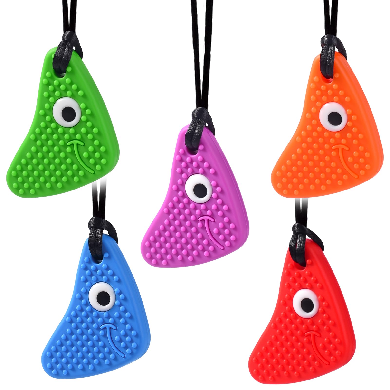 Chew Necklaces for Sensory Kids, Seeway Chewy Necklace Sensory Motor Aids, 5 Pack Silicone Sensory Chew Toys, Different Textures Chewelry, Improve Concentration, Strengthen Oral and Facial Muscles