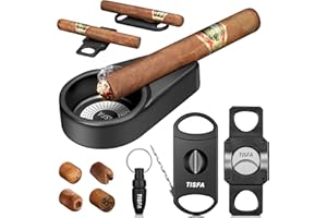TISFA Cigar Ashtray Set, Portable Ash tray for Outdoor, Hole Punch, V Cutter with Draw Enhancer and Holder, Straight Cutter with Stand, Cigar Accessories Ashtray Gift Set