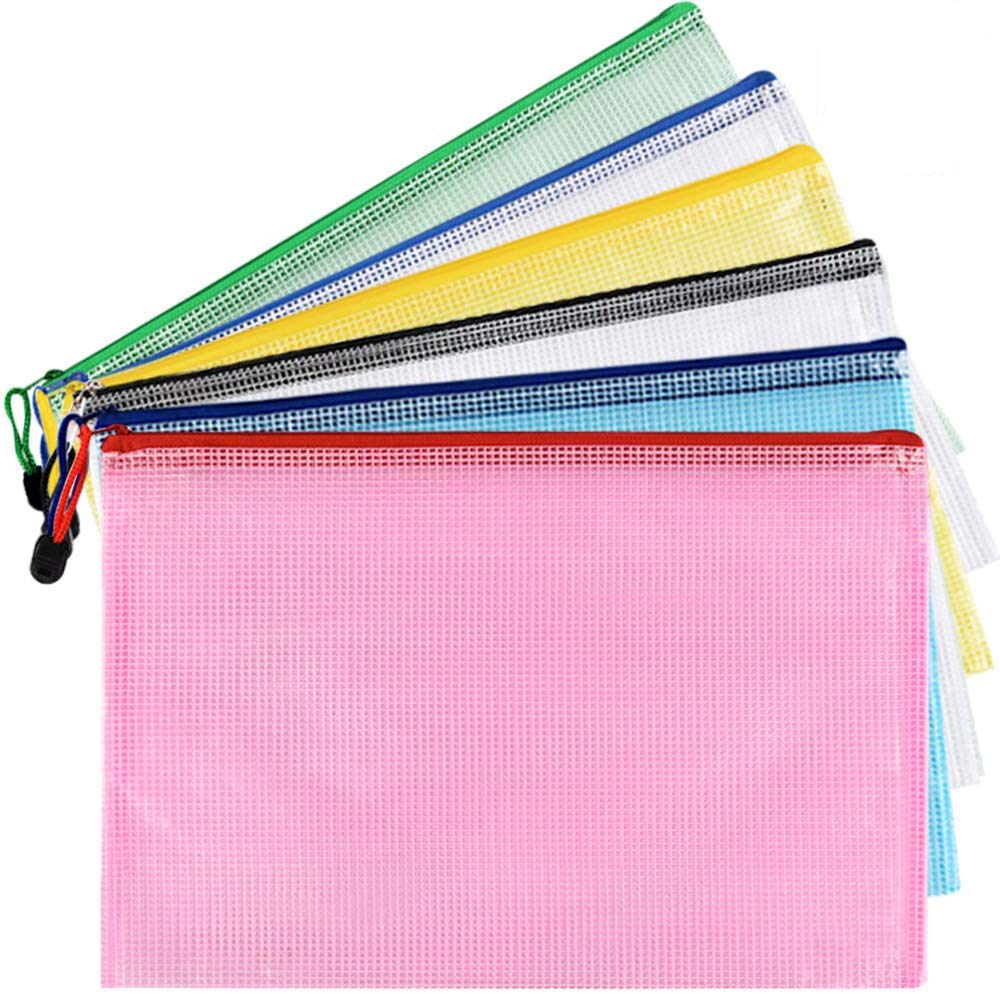 36PCS Plastic Wallets A4 Zip Lock Bags Extra Thick A4 Zip Wallets Mesh Document Zipper Bags (6 Colours)