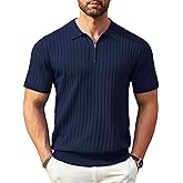 COOFANDY Men's Zipper Polo Shirts Short Sleeve Ribbed Knit Polo T Shirts Fashion Casual Golf Shirts