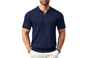 COOFANDY Men's Zipper Polo Shirts Short Sleeve Ribbed Knit Polo T Shirts Fashion Casual Golf Shirts