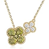 JUDAILY Gold Necklace for Women Birthstone Necklace for Women 14K Gold Plated Dainty Four Leaf Clover Cubic Zirconia Pendant Flower Necklace Gold Jewelry Gift for Women