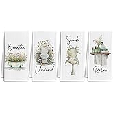 IRTAGANNY Rustic Floral Bathroom Decor Hand Towels, Cottagecore Wildflower Botanical Breathe Unwind Soak Relax Decorative Hand Towel for Bathroom Washroom Spa Gym, 16x24 Inch Set of 4